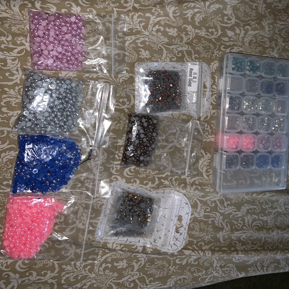 Flat back crystals and pearls